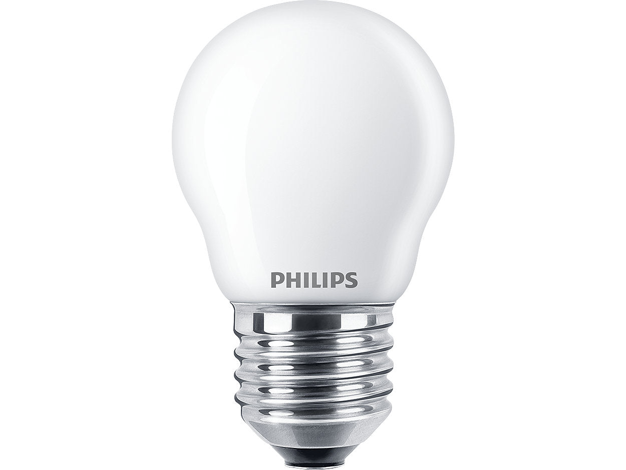 Mat hvid glaspærer fra Philips LED kronepærer E27