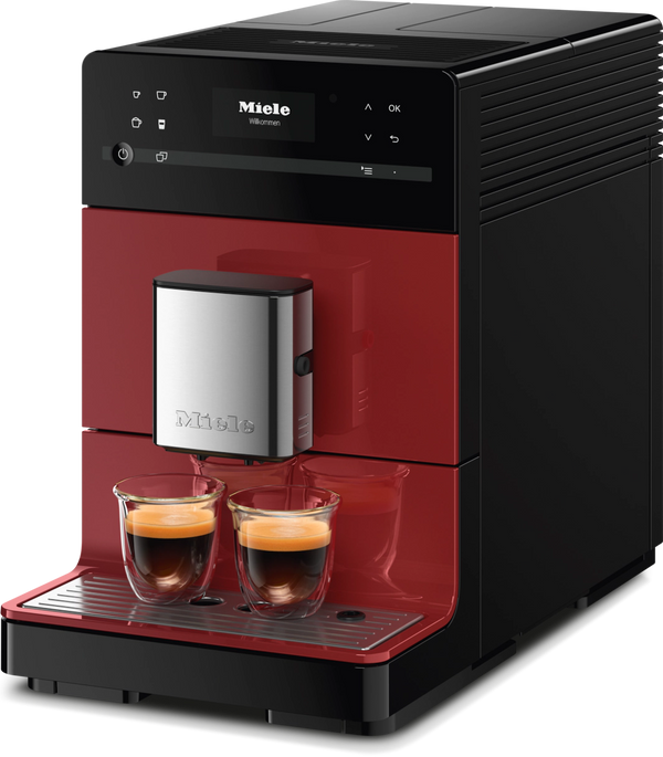 Sort og rød Miele espressomaskine, fritstående