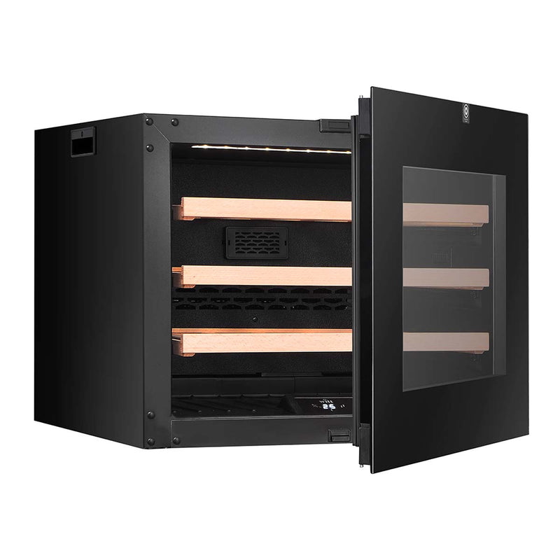 Indbygnings vinkøleskab i sort med åben låge