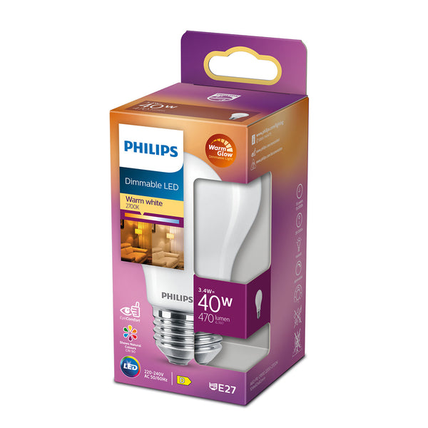 Philips LED Standard 3,4W 470lm 2700K E27 Glas Mat Dæmpbar