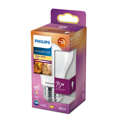Philips LED Standard 7,2W 1055lm 2700K E27 WGD CRI90 Glas Mat Dæmpbar
