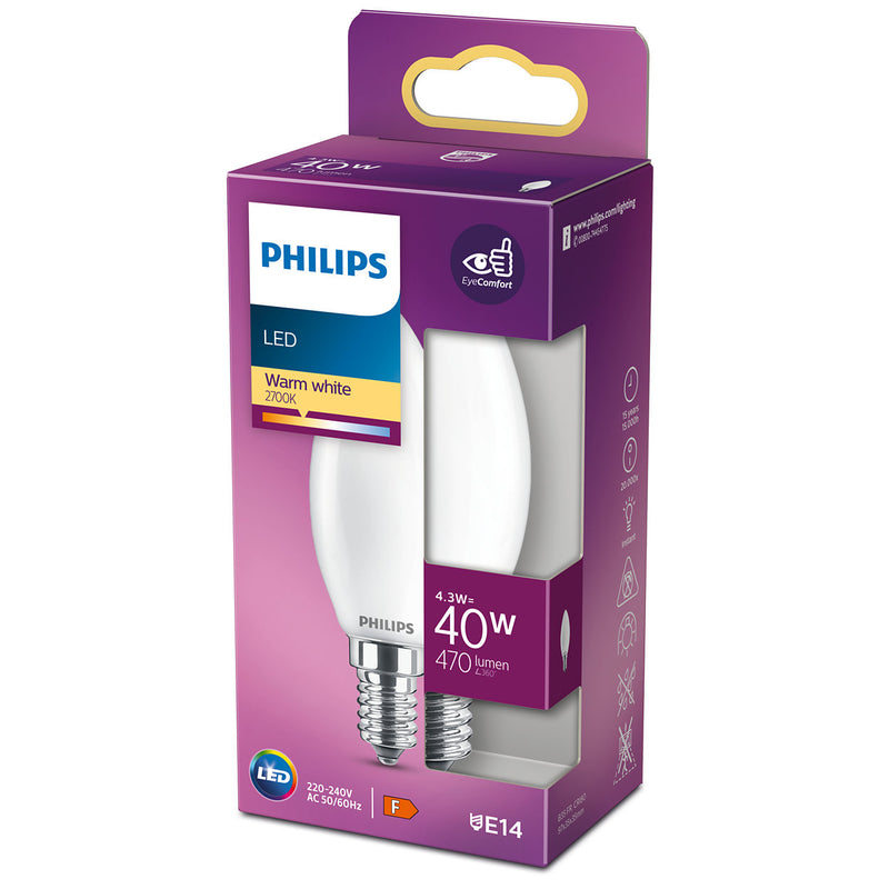 Philips LED Kerte 4,3W 470lm E14 Glas i æske