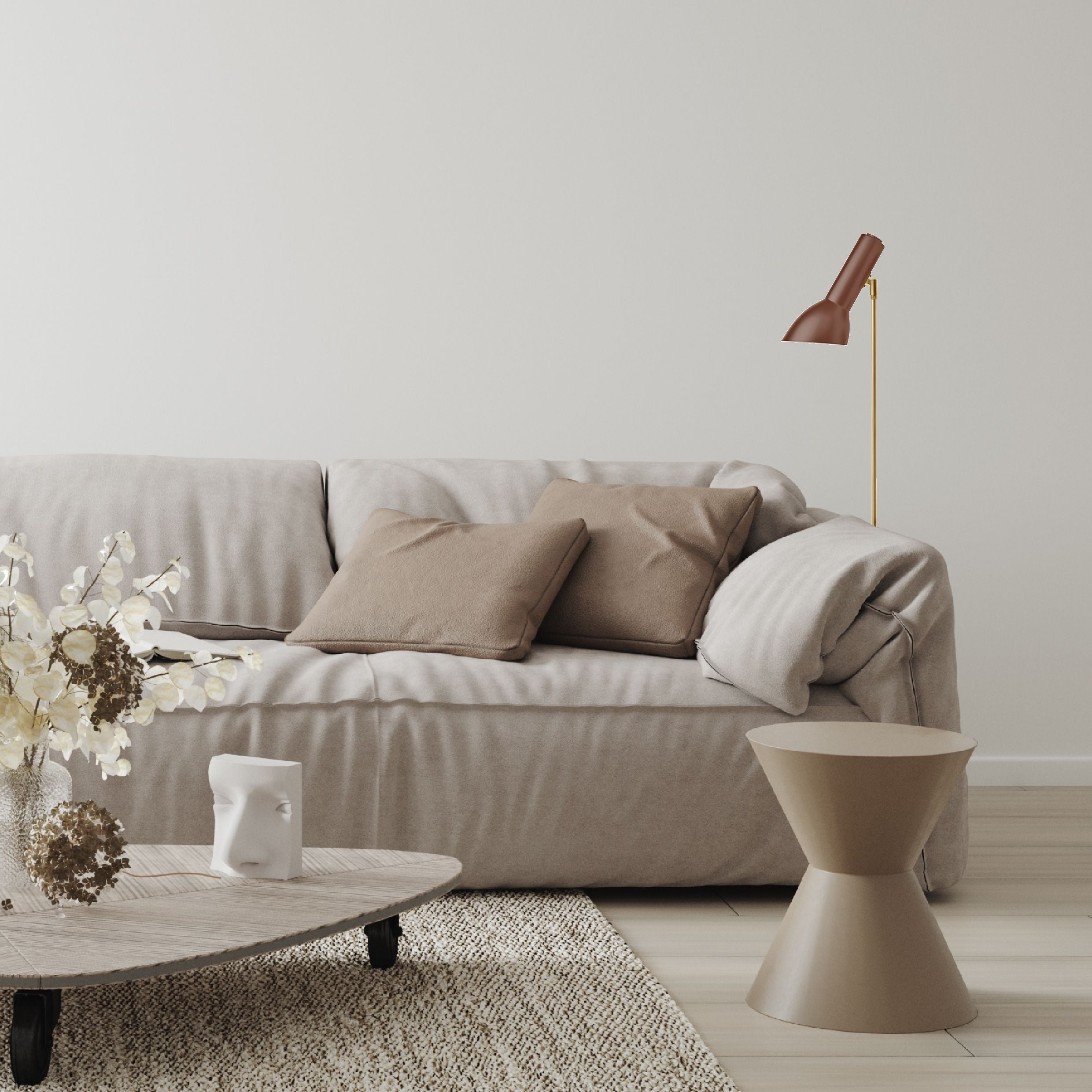 Oblique Teglrød/Messing - Gulvlampe