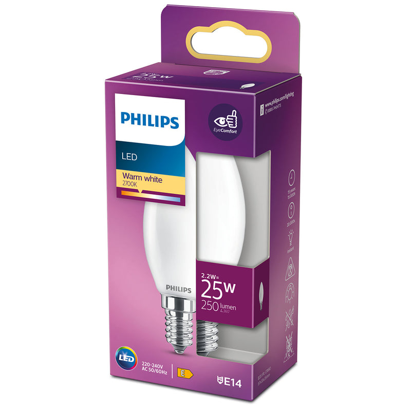 Philips LED Kerte 2,2W 250lm E14 Glas i indpakning