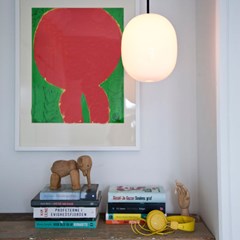 Superæg 200 Pendel opal glas - Sort Ledning