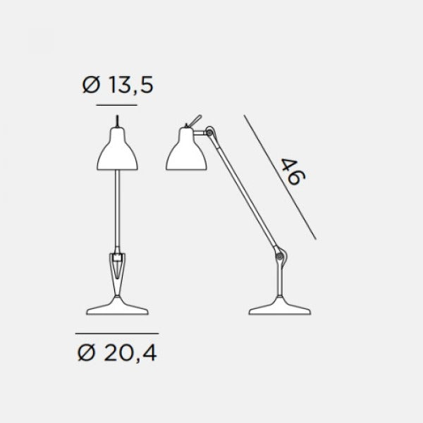 Luxy T1 Bordlampe Alu, blank hvidt glas - Rotaliana