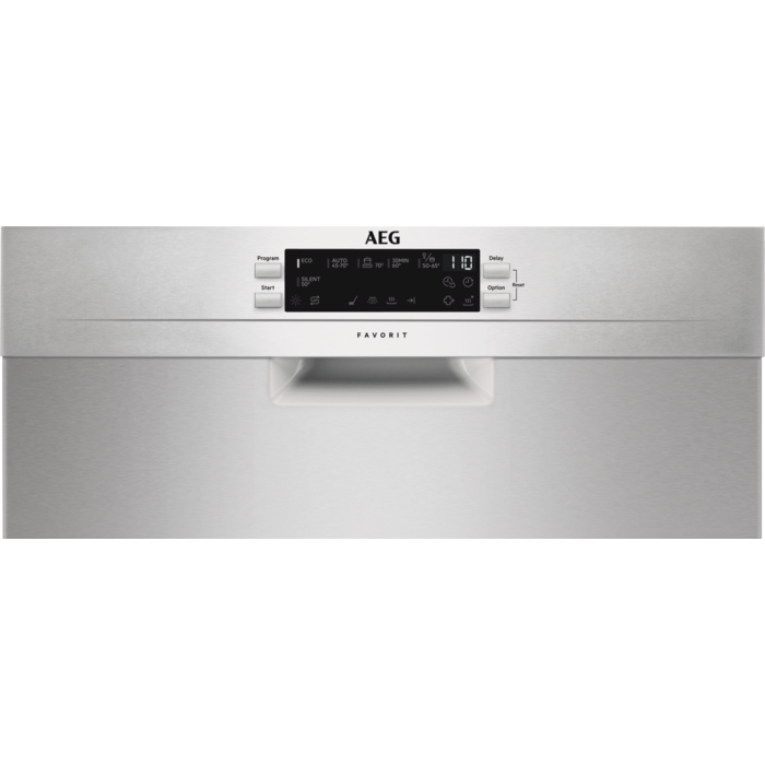 Display på AEG opvaskemaskine med lavt støjniveau