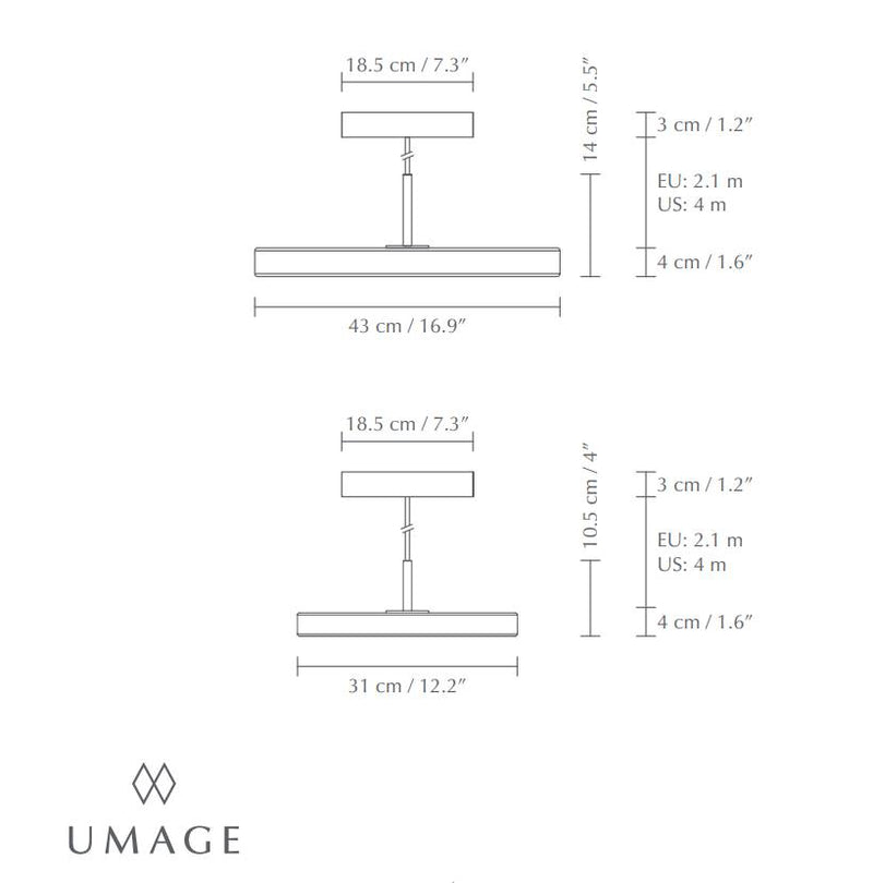 UMAGE - Asteria Medium Ø43 Pendel m. Messing Top, Diset Grå